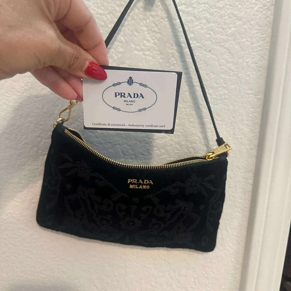 Prada Black Floral Clutch with Gold Accents - Picture 2 of 3